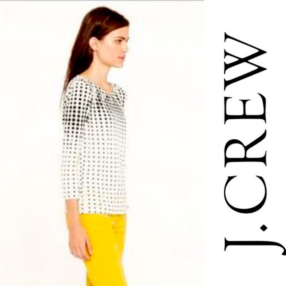 J. CREW Women's  Medium Polka Dot Shirt Top Creme Black